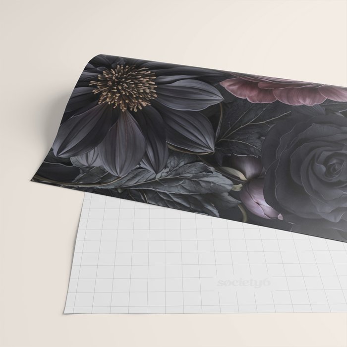 Midnight Floralscape Moody Baroque Opulent Flowers Wrapping Paper Gallery Image 2