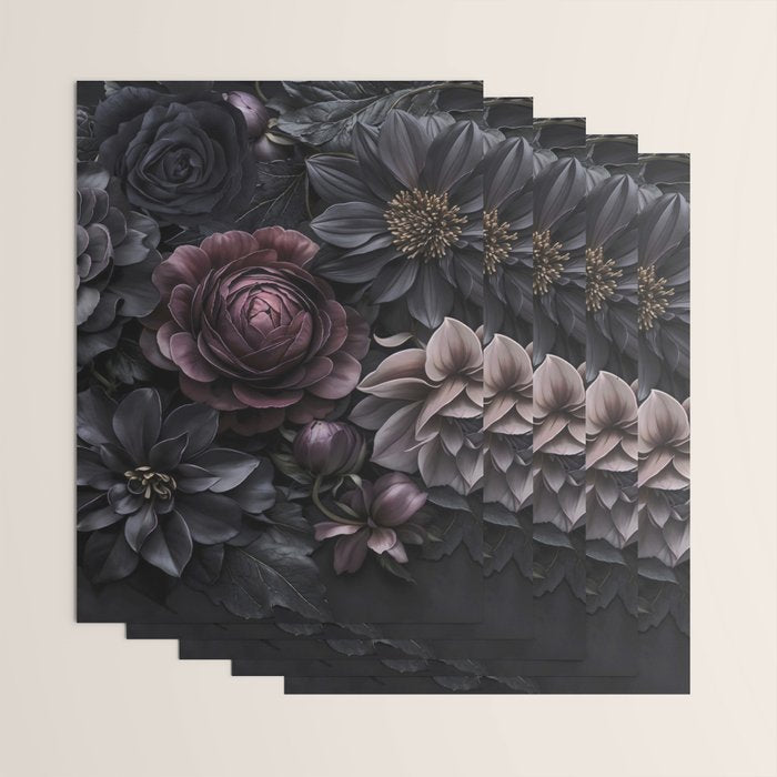 Midnight Floralscape Moody Baroque Opulent Flowers Wrapping Paper Gallery Image 3