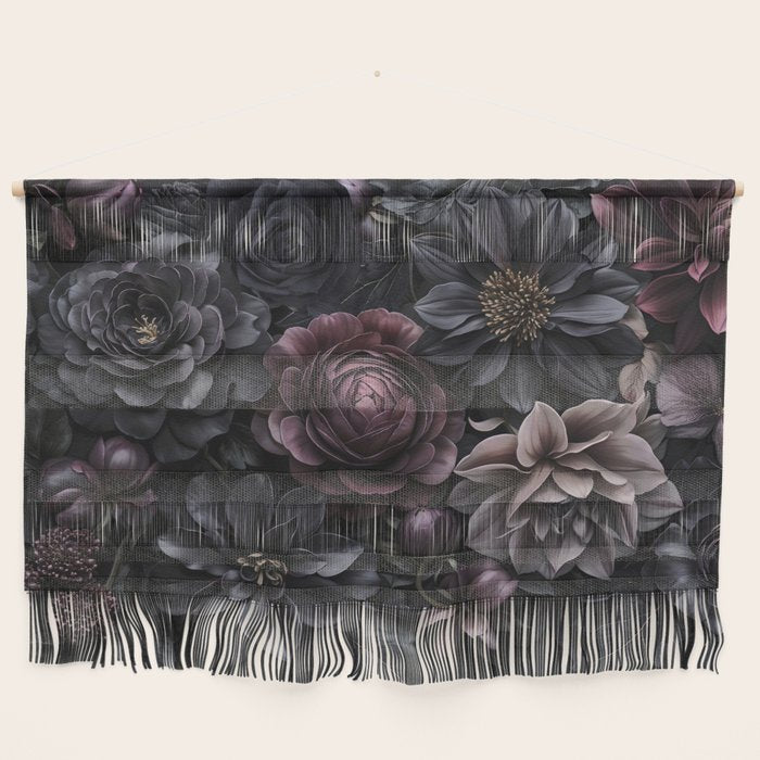 Midnight Floralscape Moody Baroque Opulent Flowers Wall Hanging Gallery Image 1