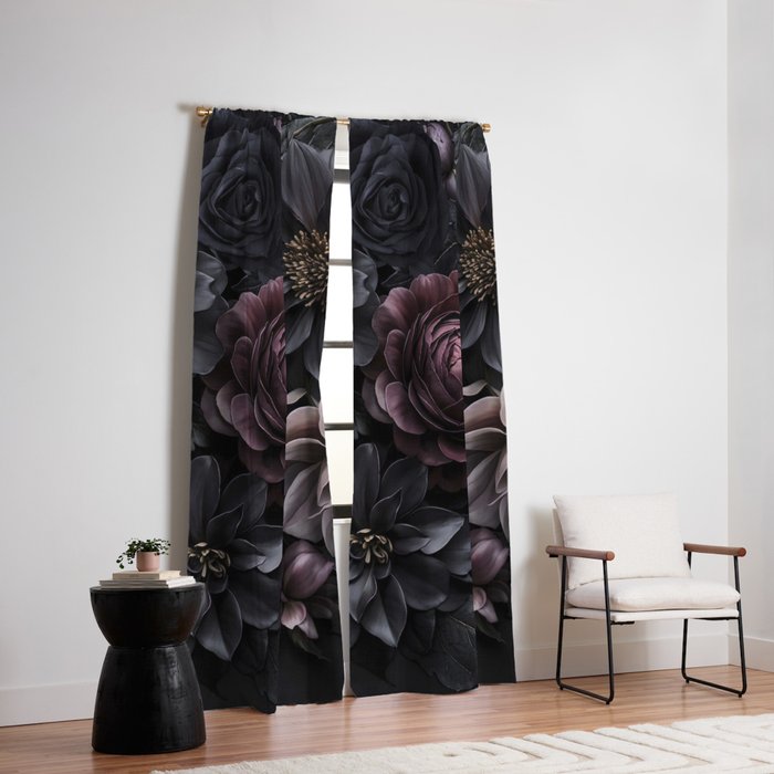 Midnight Floralscape Moody Baroque Opulent Flowers Window Curtain Gallery Image 2