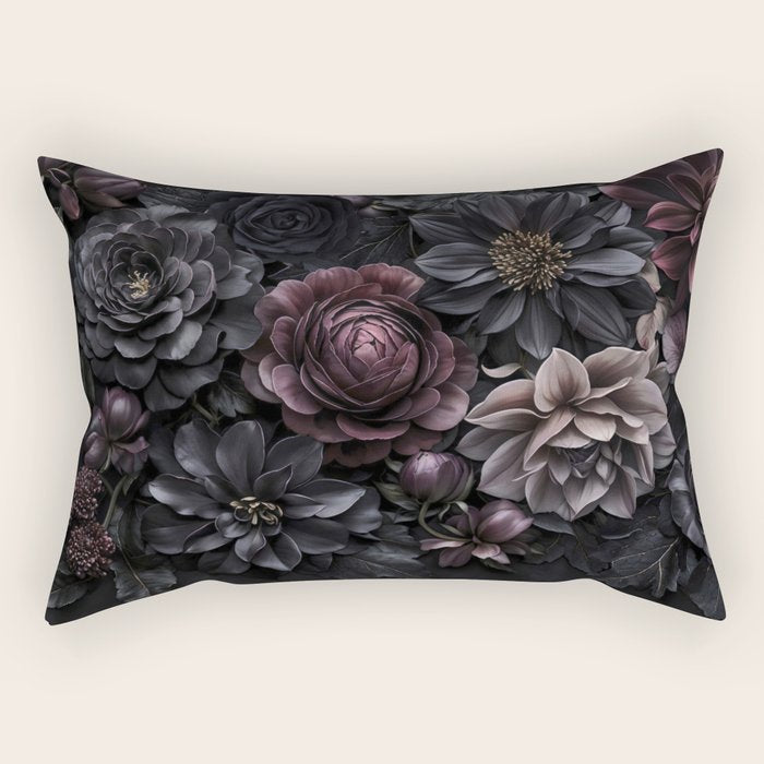 Midnight Floralscape Moody Baroque Opulent Flowers Rectangular Pillow Gallery Image 1