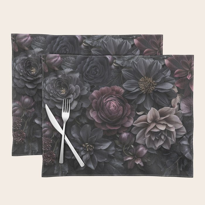 Midnight Floralscape Moody Baroque Opulent Flowers Placemat Gallery Image 1