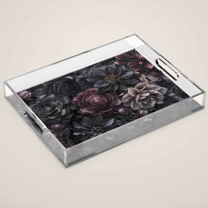 Midnight Floralscape Moody Baroque Opulent Flowers Acrylic Tray Gallery Image 1
