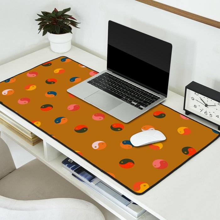 Yin and Yang Pattern -  golden yellow Desk Mat Gallery Image 2