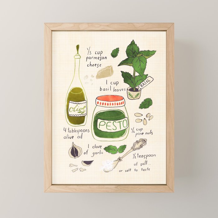 Pesto. Illustrated Recipe. Mini Art Print Gallery Image 1