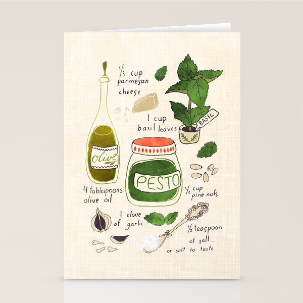 Pesto. Illustrated Recipe. Stationery Card Gallery Image 2