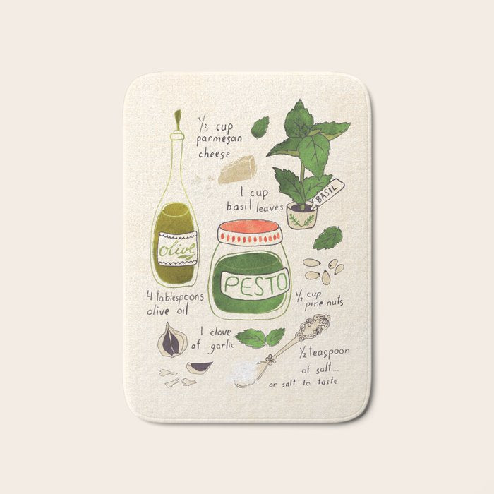 Pesto. Illustrated Recipe. Bath Mat Gallery Image 1