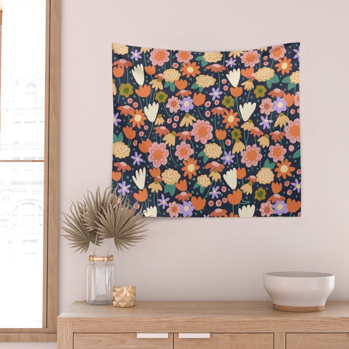 Floral pattern dark Wall Tapestry Gallery Image 2