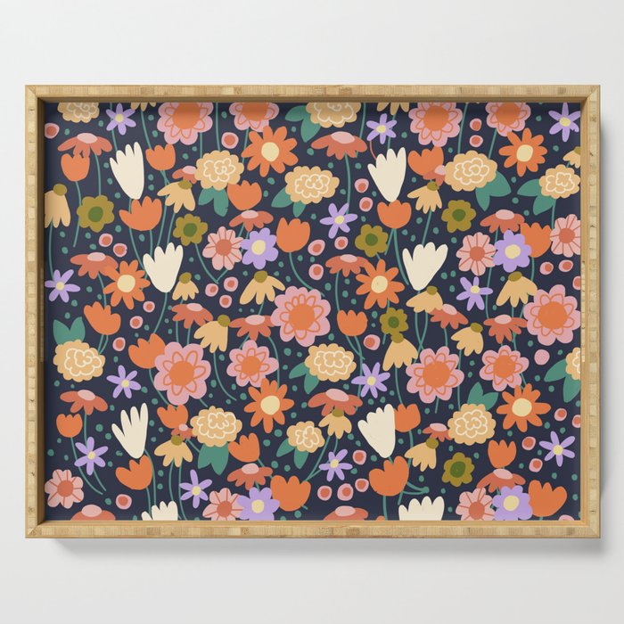 Floral pattern dark Serving Tray Gallery Image 1