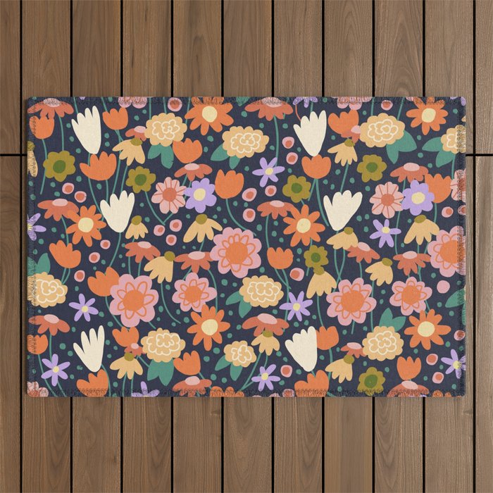 Floral pattern dark Outdoor Rug Gallery Image 1