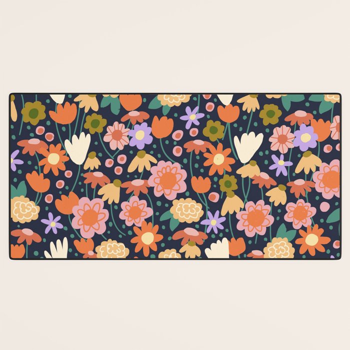 Floral pattern dark Desk Mat Gallery Image 3