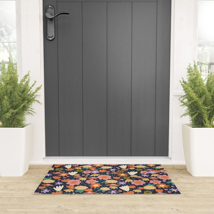 Floral pattern dark Welcome Mat Gallery Image 3