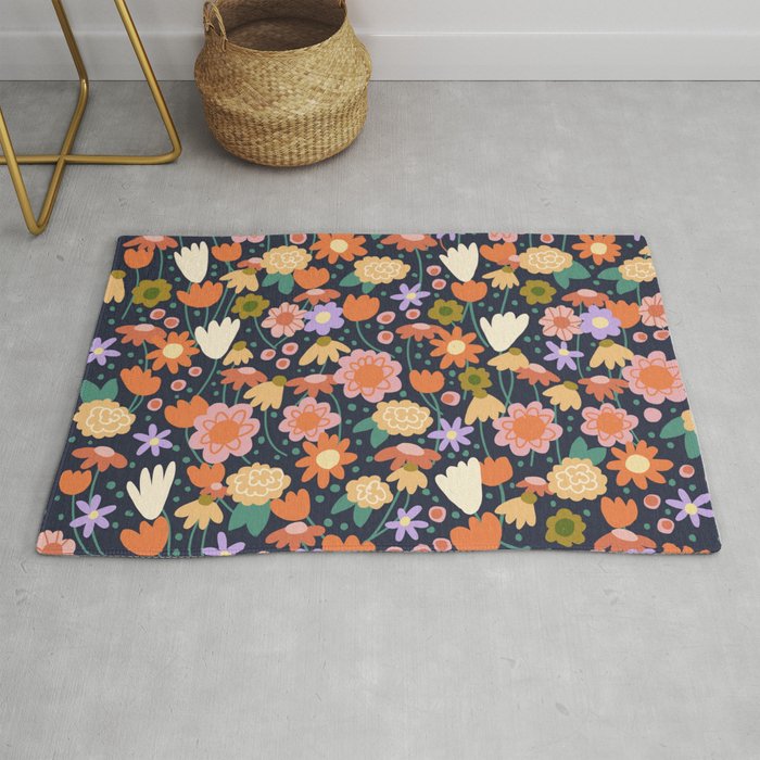 Floral pattern dark Rug Gallery Image 1