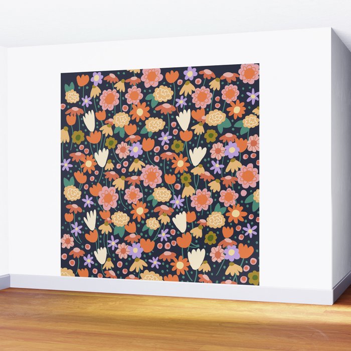 Floral pattern dark Wall Mural Gallery Image 2
