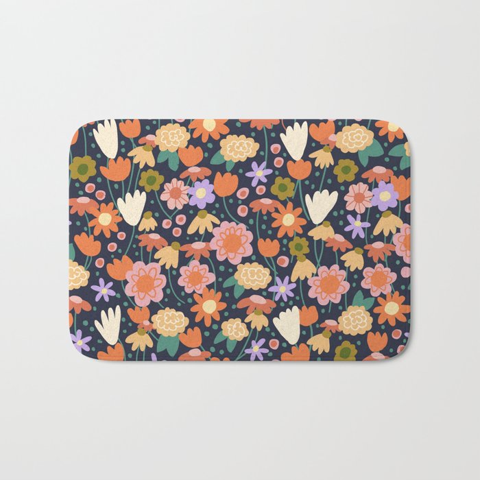 Floral pattern dark Bath Mat Gallery Image 1