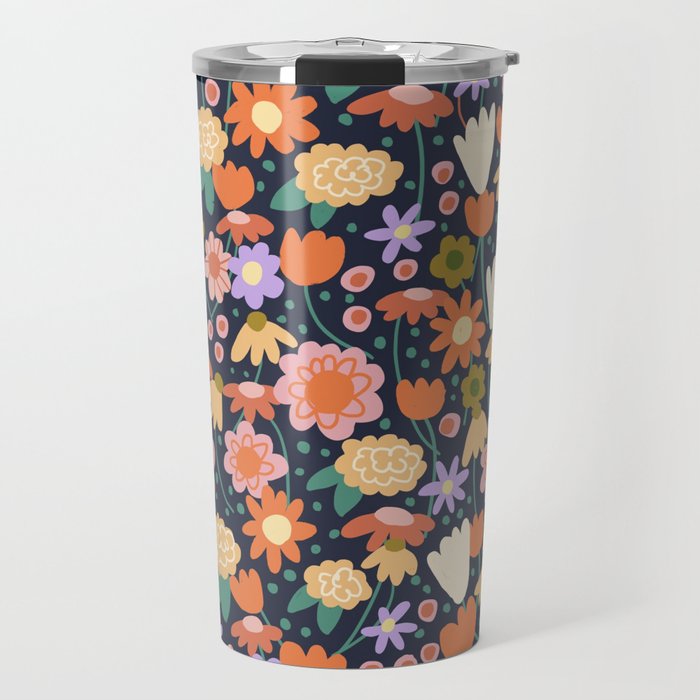 Floral pattern dark Travel Mug Gallery Image 1