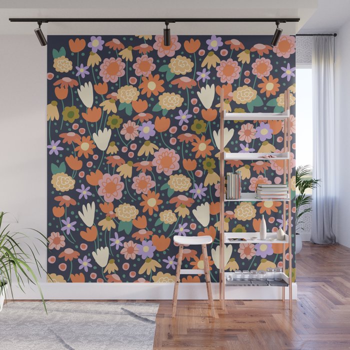 Floral pattern dark Wall Mural Gallery Image 1