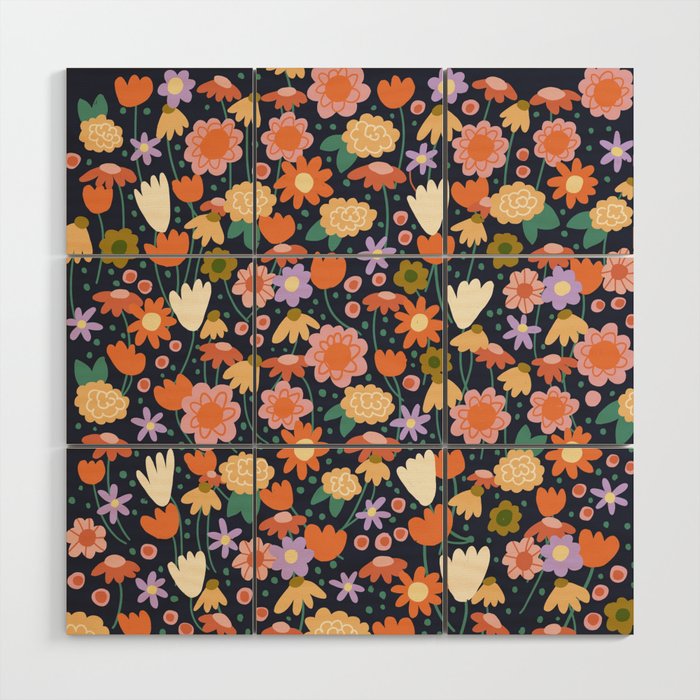 Floral pattern dark Wood Wall Art Gallery Image 1