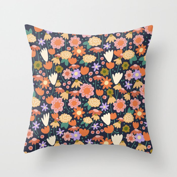 Floral pattern dark Throw Pillow Gallery Image 1