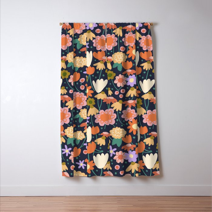 Floral pattern dark Window Curtain Gallery Image 3