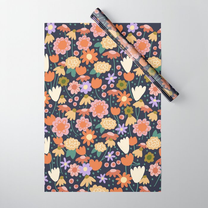 Floral pattern dark Wrapping Paper Gallery Image 1