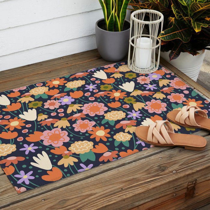 Floral pattern dark Outdoor Rug Gallery Image 2