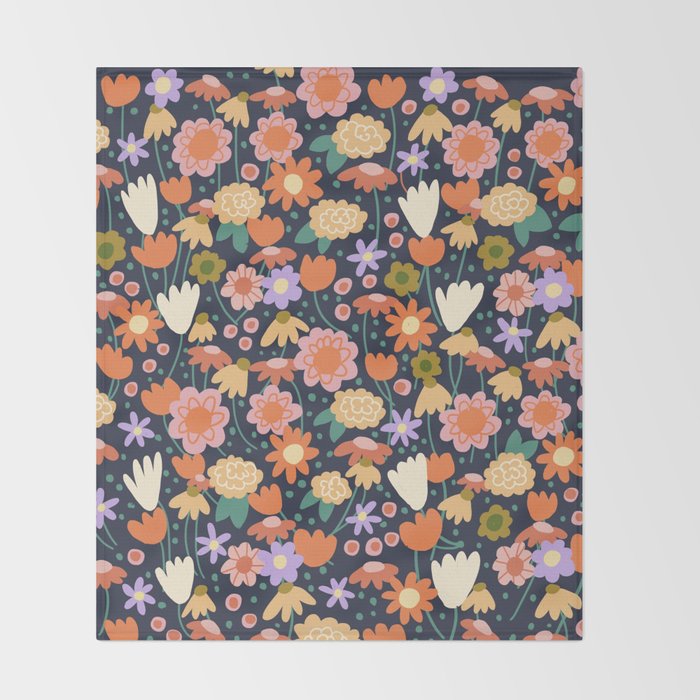 Floral pattern dark Throw Blanket Gallery Image 2
