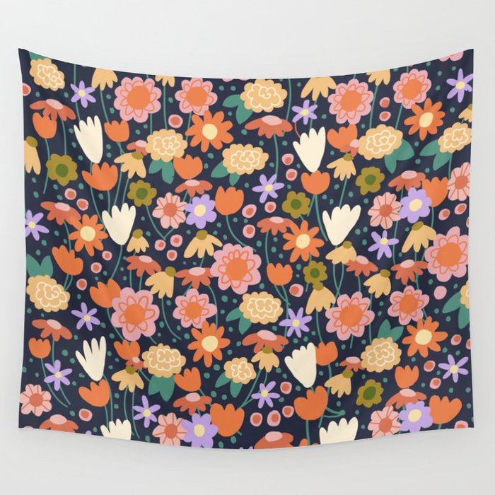 Floral pattern dark Wall Tapestry Gallery Image 4