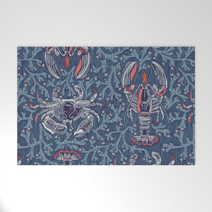 Lobster and crab coastal nostalgia navy Welcome Mat Gallery Image 1