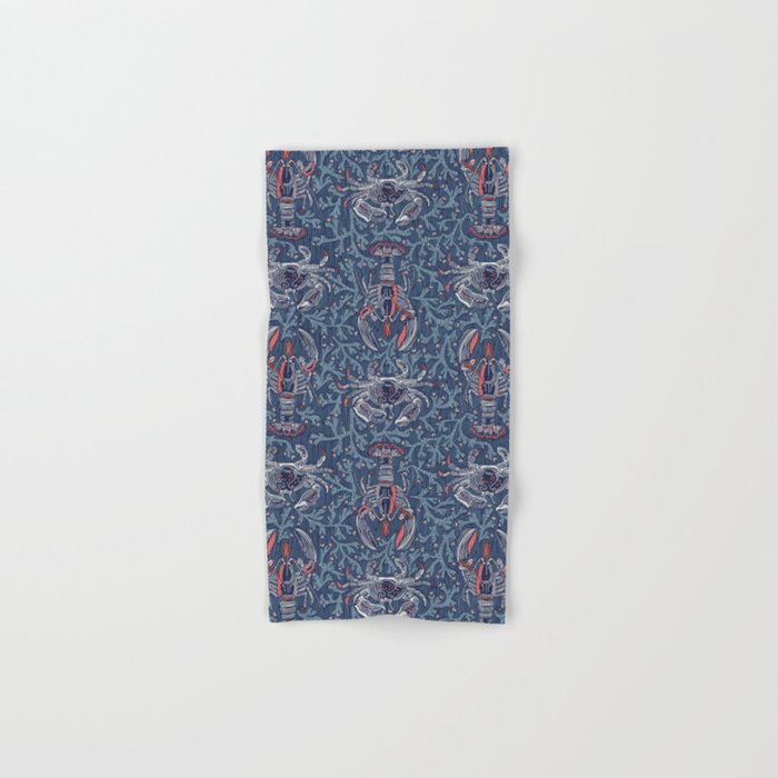 Lobster and crab coastal nostalgia navy Bath Towel Gallery Image 1