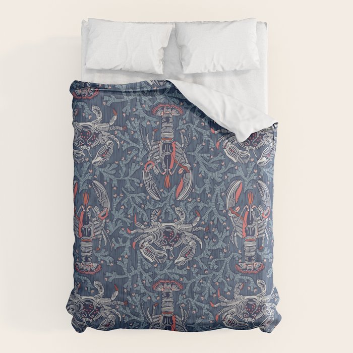 Lobster and crab coastal nostalgia navy Duvet Cover Gallery Image 1