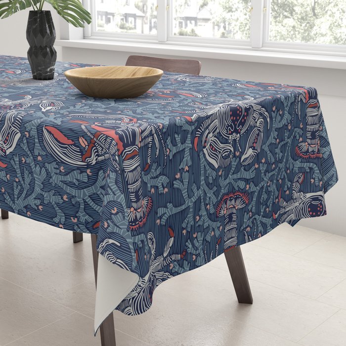 Lobster and crab coastal nostalgia navy Tablecloth Gallery Image 3