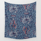 Lobster and crab coastal nostalgia navy Wall Tapestry Gallery Image 4