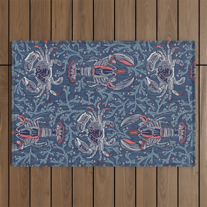 Lobster and crab coastal nostalgia navy Outdoor Rug Gallery Image 1