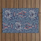 Lobster and crab coastal nostalgia navy Outdoor Rug Gallery Image 1