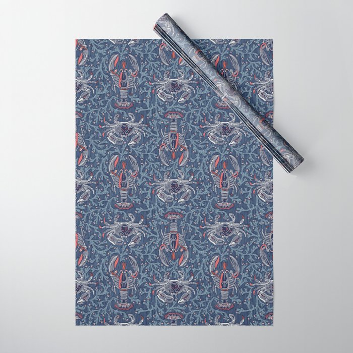 Lobster and crab coastal nostalgia navy Wrapping Paper Gallery Image 1