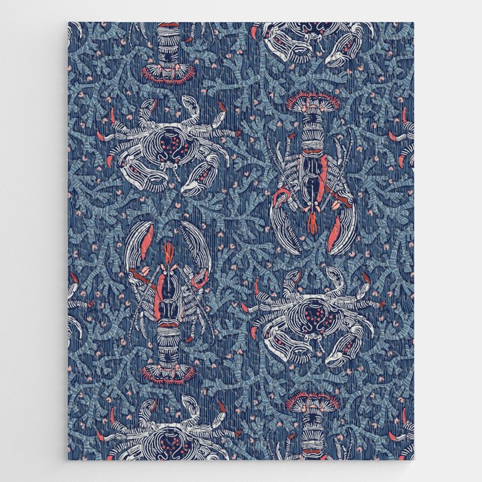 Lobster and crab coastal nostalgia navy Jigsaw Puzzle Gallery Image 1