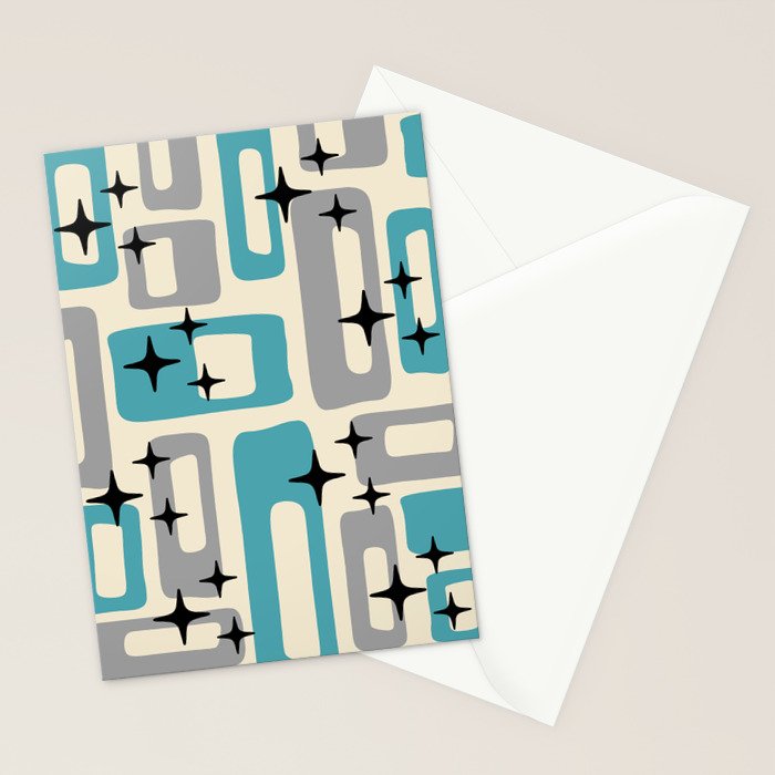 Mid Century Modern Decoration Kitsch 223 Blue and Gray Stationery Card Gallery Image 2