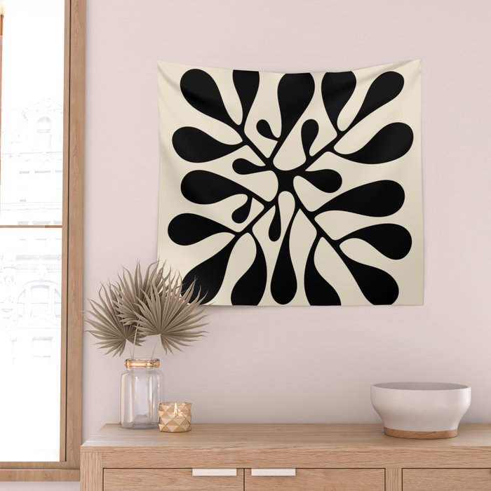 Matisse Inspired Abstract Cut Outs black Wall Tapestry Gallery Image 2