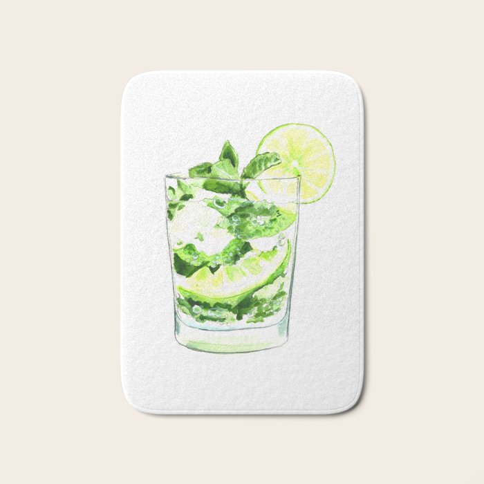 Cocktails. Mojito. Watercolor Painting. Bath Mat Gallery Image 1
