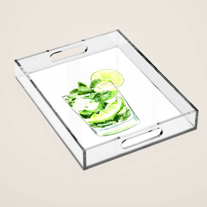 Cocktails. Mojito. Watercolor Painting. Acrylic Tray Gallery Image 1