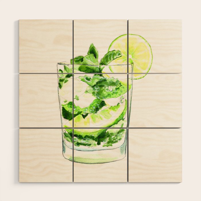 Cocktails. Mojito. Watercolor Painting. Wood Wall Art Gallery Image 1