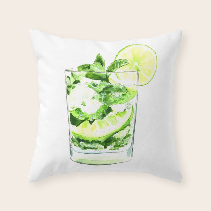 Cocktails. Mojito. Watercolor Painting. Throw Pillow Gallery Image 6