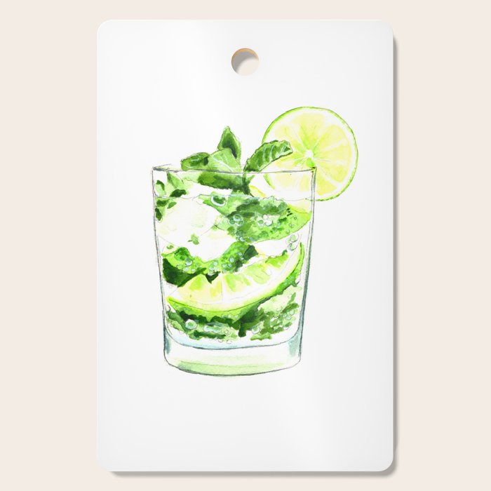 Cocktails. Mojito. Watercolor Painting. Cutting Board Gallery Image 1