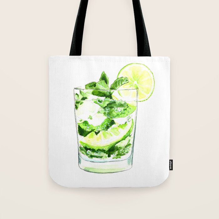 Cocktails. Mojito. Watercolor Painting. Tote Bag Gallery Image 1