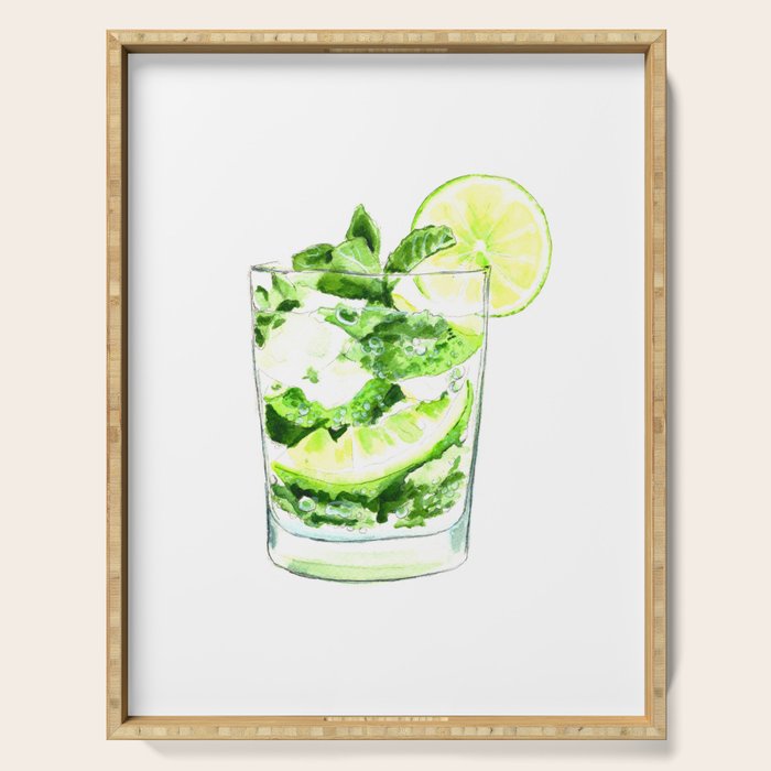Cocktails. Mojito. Watercolor Painting. Serving Tray Gallery Image 1
