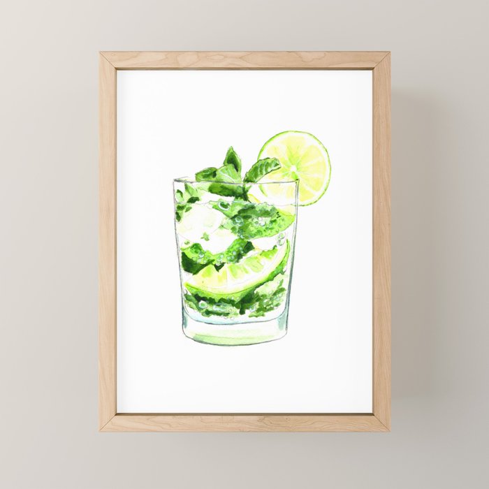 Cocktails. Mojito. Watercolor Painting. Mini Art Print Gallery Image 1