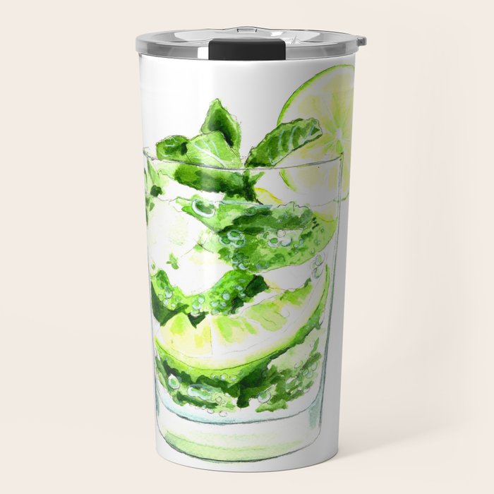 Cocktails. Mojito. Watercolor Painting. Travel Mug Gallery Image 1