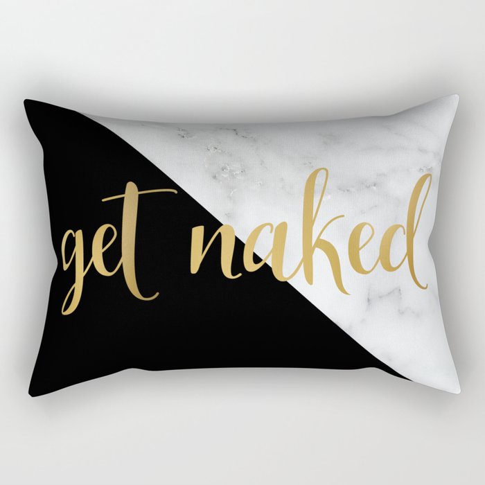 Get Naked, Bathroom Art, Meme, Black and White Marble Rectangular Pillow Gallery Image 2
