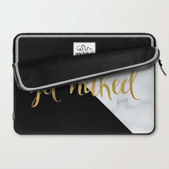 Get Naked, Bathroom Art, Meme, Black and White Marble Laptop Sleeve Gallery Image 2